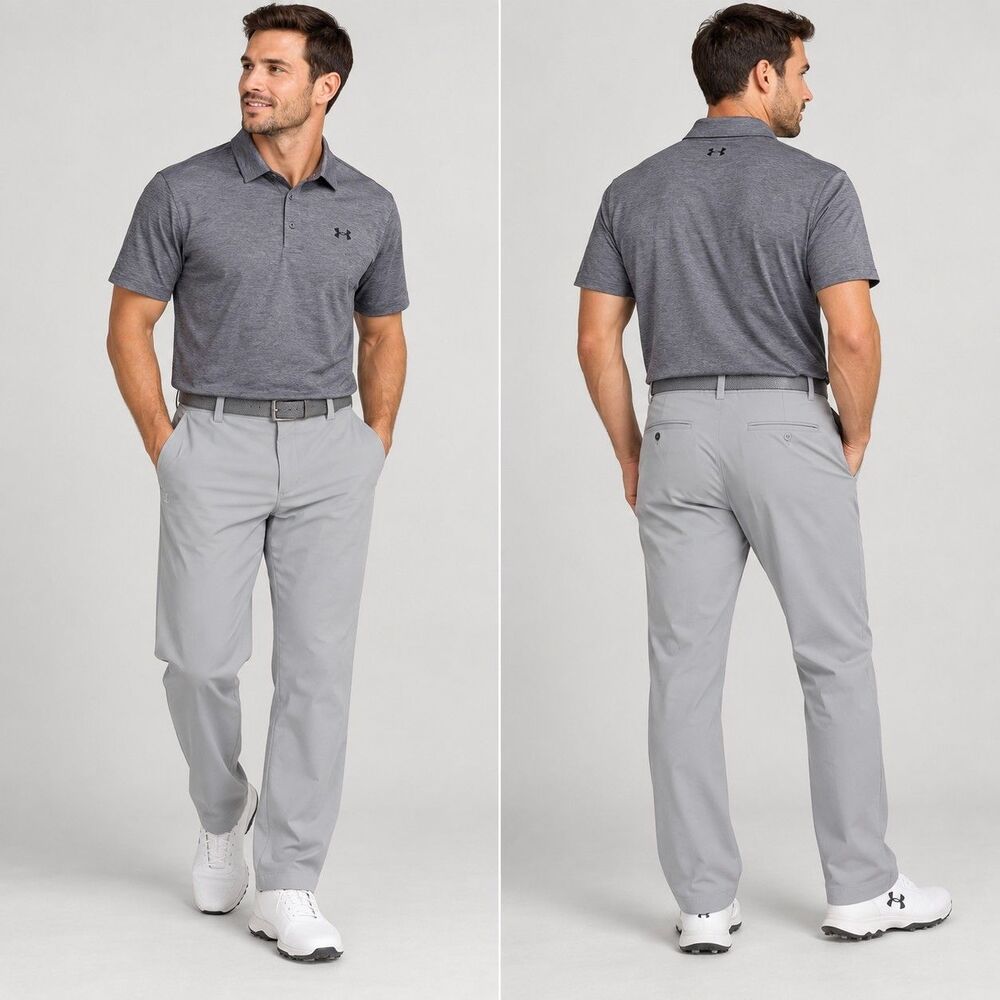 Under Armour Golf Pants Mens 34/32 Gray Stretch Performance Flat Front Straight